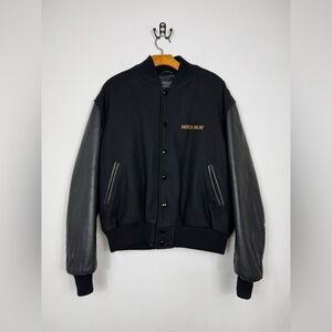Vintage Golden Bear Black AOL America Online Wool Varsity Bomber Leather Jacket